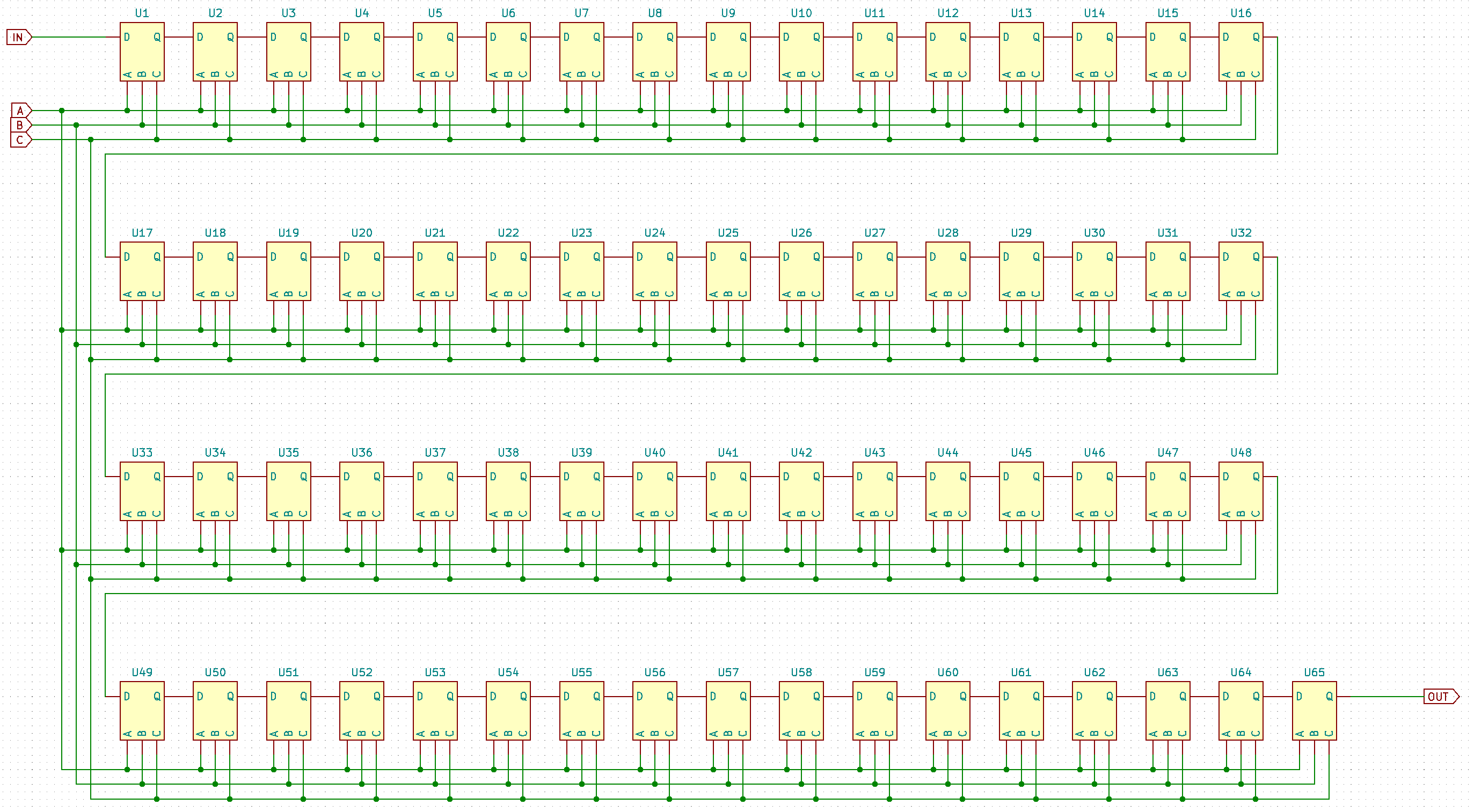 Schematic so far, a chain of 65 registers