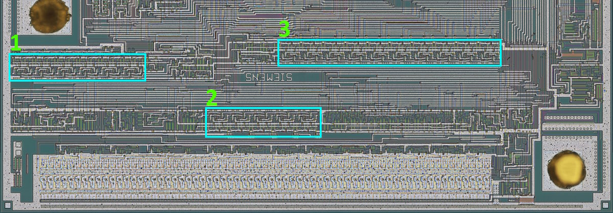 TFF chain locations on the die, numbered 1 to 3